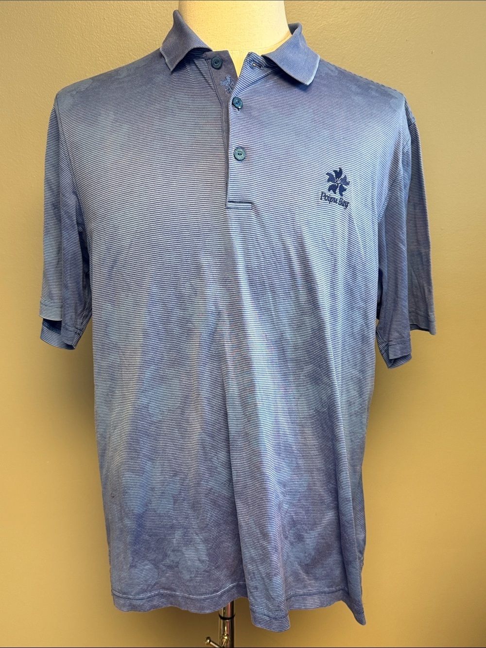 Bugatchi Mercerized Cotton Polo Shirt Blue Striped Poplar Bay Men's M